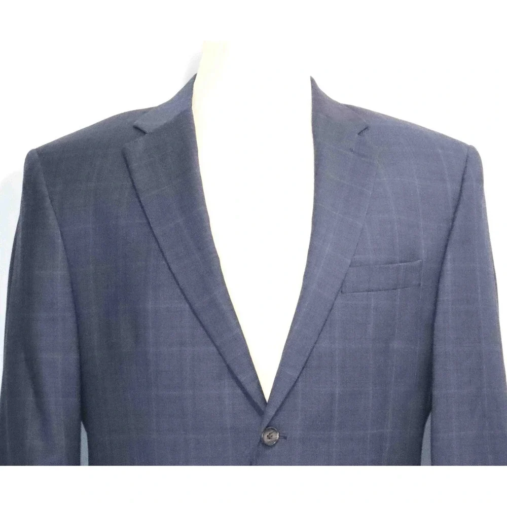 Ralph Lauren Blue Windowpane Check Wool Tweed Blazer Jacket Mens Size 42R
